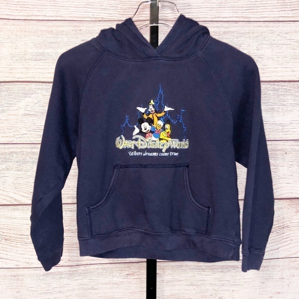 Walt Disney World Navy Blue Hoodie Goofy Mickey Pluto Donald Unisex Size L